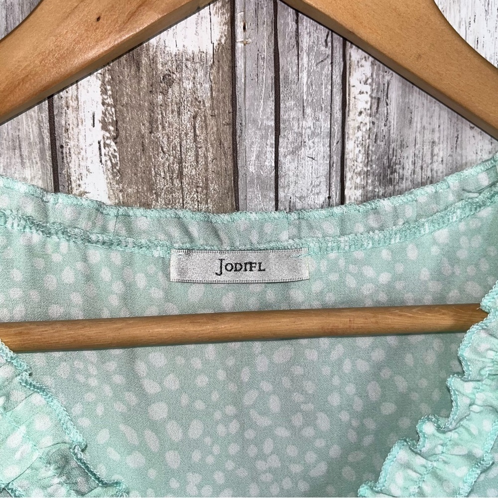 Jodifl Mint Polka Dot Ruffle Edge High Low Blouse Women’s - Picture 5 of 5